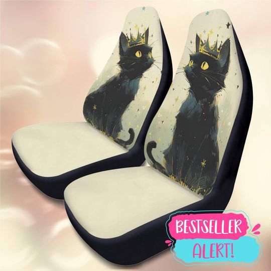Witchy Black Cat Car Seat Covers Set of 2 Universal Fit Cute Car Seat Cottagecore Protectors Easy Install Washable Front Seat Cover