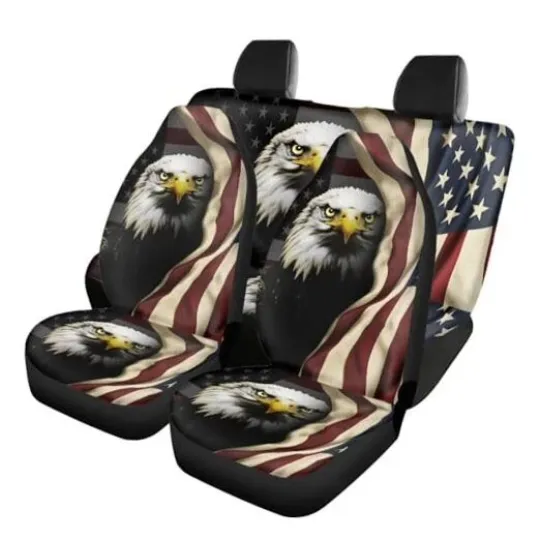 Car Seat Covers Full Set Front and Rear Seat Cover for Car Bald Eagle
