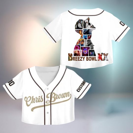 Chris Brown Breezy Bowl XX Crop Top Baseball Jersey, Custom White Concert Tour Shirt