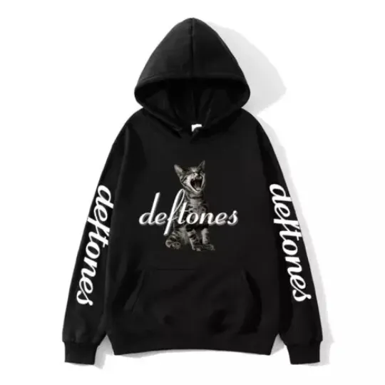 Deftone Cat Black Graphic Hoodie - Music Rap Band 3D Hoodie for Hoodie Lovers