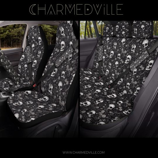 Goth Car Seat Cover for car, Horror seatbelt/headrest/steering wheel cover, for vehicle full set, witchy cottagecore accesories for women