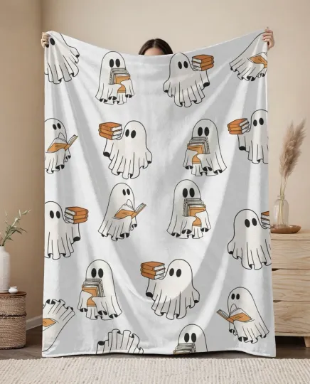 Halloween Ghost Reading Book Viral Fleece Blanket