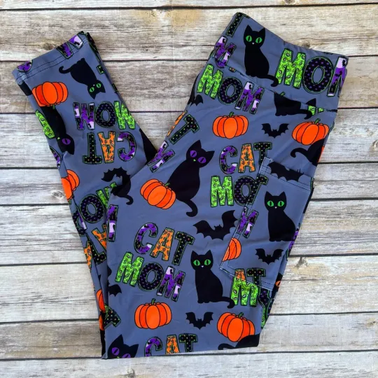 Black Cat Mom Pumpkin Halloween Women's Plus Size Leggings