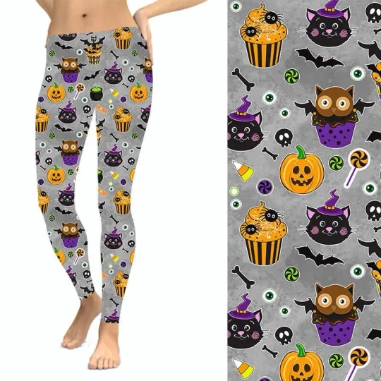 Halloween Black Cat Candy Corn Women's Leggings with Pocket Plus