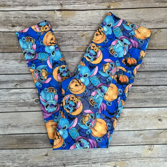 Stitch Halloween Pumpkin Women's Leggings with Pockets