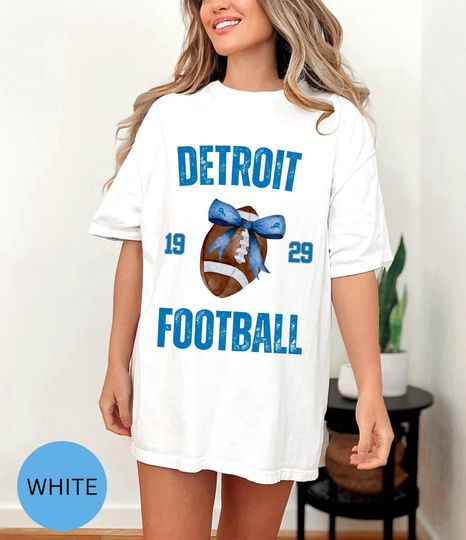 Detroit Football Coquette Bow T-Shirt, Women's Detroit Football Shirt, Detroit Lions Shirt