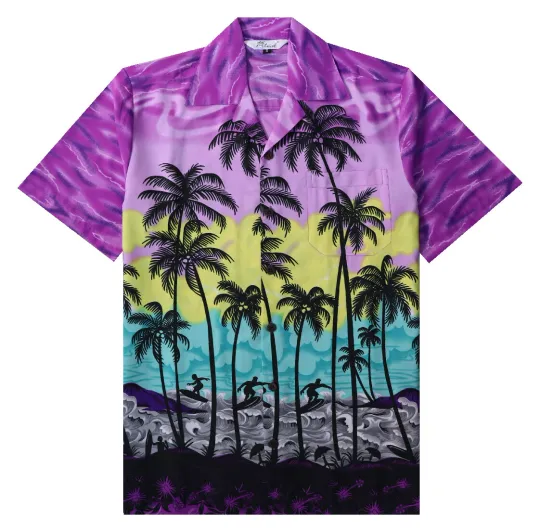 Alvish Men's Short Sleeve Hawaiian Shirt Casual Tropical Print Button Down