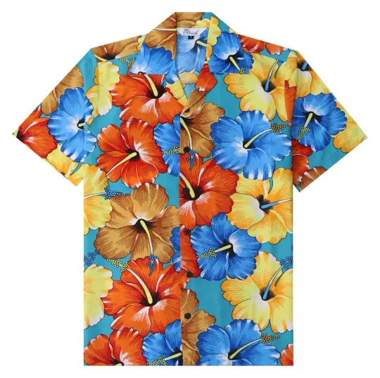 Alvish Men's Casual Short Sleeve Floral Hawaiian Shirt with Pocket