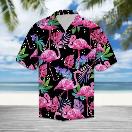 Pink Palm and Flamingo Hawaiian Shirt for Men