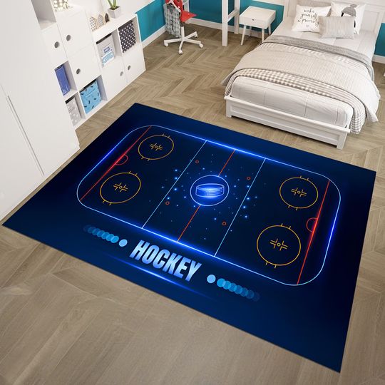 Hockey Court Rug, Sport Rug, Custom Hypebeast Area Rug, Game Room Rug, Play Mat