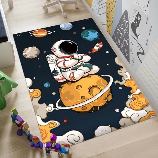 Astronaut Rug, Space Rug, Colorful Rug, Boys Room Rug, Custom Area Rug, Nursery Decor