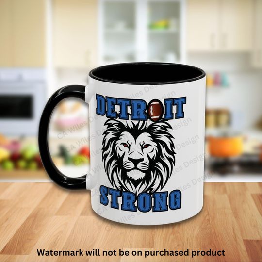 CWD-2025-D05 Detroit Strong Football Blue-Black text Accent Coffee Mug