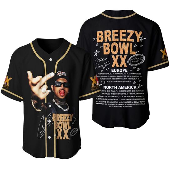 Chris Brown Tour Jersey, Breezy Bowl Baseball Jersey, Breezy Bowl XX 2025