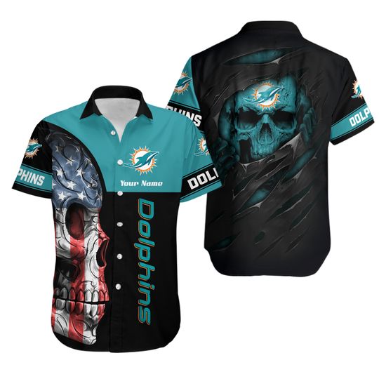Miami Dolphins Hawaiian Shirt American Skull Button Down Hawaiian Shirt
