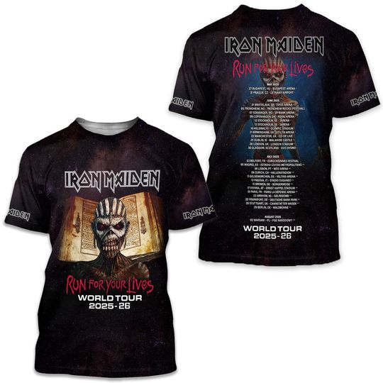 Iron Maiden Run For Your Lives World Tour 2025 Date Inspired, Licensed 3D TShirt