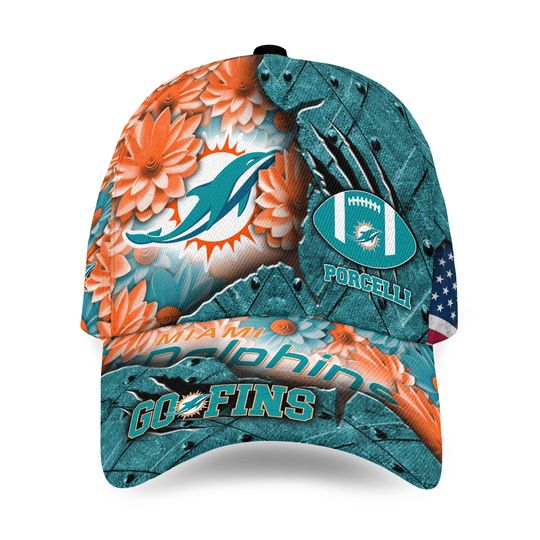 Personalized Miami Football Team Dolphins Baseball Cap