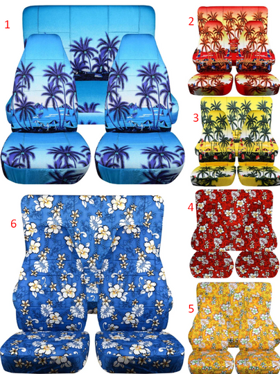 Front and rear Hawaii flower  palm design Car Seat Covers Fits Wrangler TJ-YJ-LJ