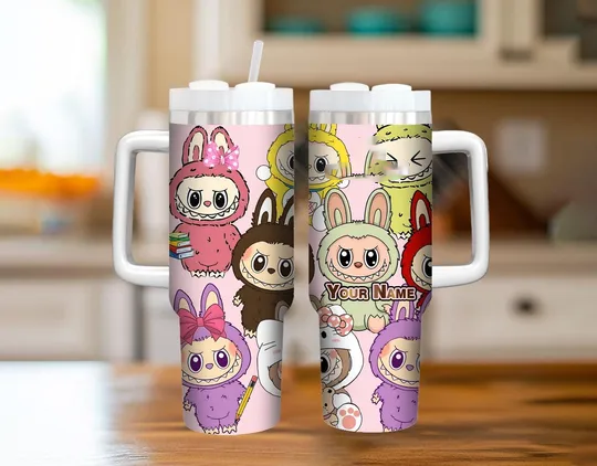 Personalized Labubu Tumblers 40 oz With Handle, Monster Character Tumber, Gift For Kids