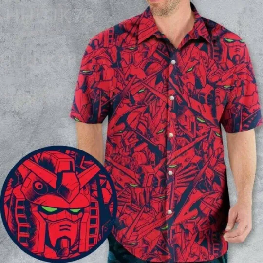 Gundam Camo Magenta Gundam Hawaiian, Fun and Stylish Hawaiian Shirts for Men