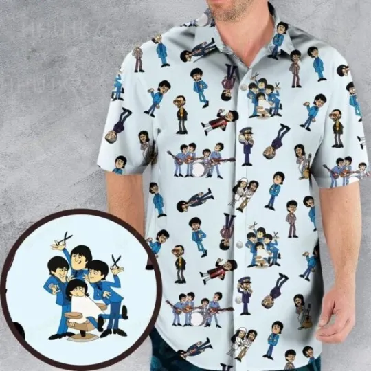 The Beatles Cartoon 70s Hawaiian Shirt, Best Music Gifts for True Fans