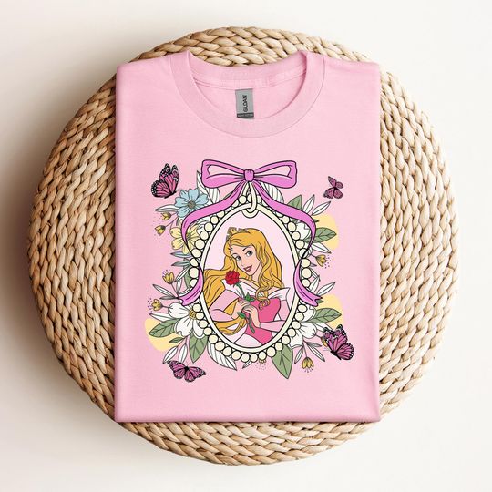 Retro Coquette Bows Aurora Princess Crop Tee, Disney Princess Baby Tee, Princess Birthday Girl Shirt, Disney Girly Shirt, Baby Tee Crop Top