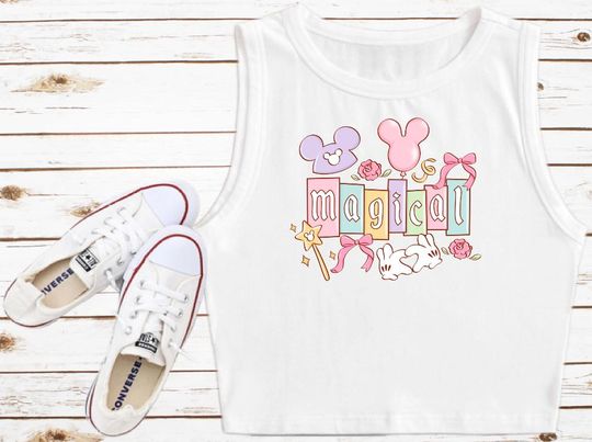 Magical Disney Crop Top Disneyland Magic girl pretty girl aesthetic Mickey Ears Love Hands Disneyland Sign cropped tank top