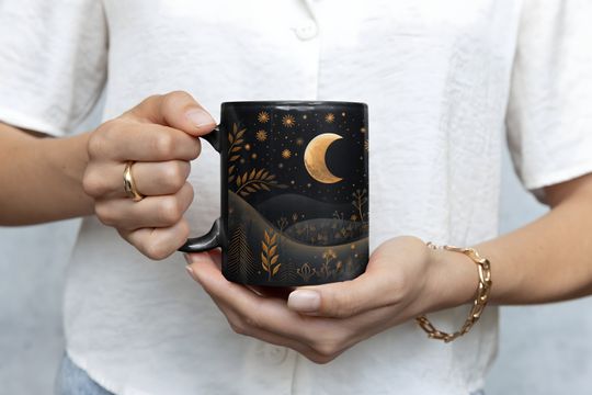 Harvest Moon Mug 15oz, Fall Coffee Cup, Autumn Decor, Moon and Stars