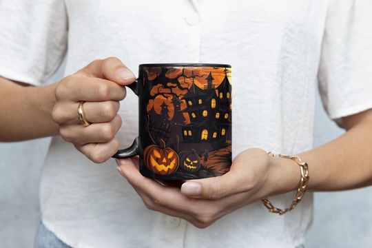 Spooky Fun Halloween Coffee Mug, 15oz Ceramic Fall Accent Mug, Halloween Home Decor