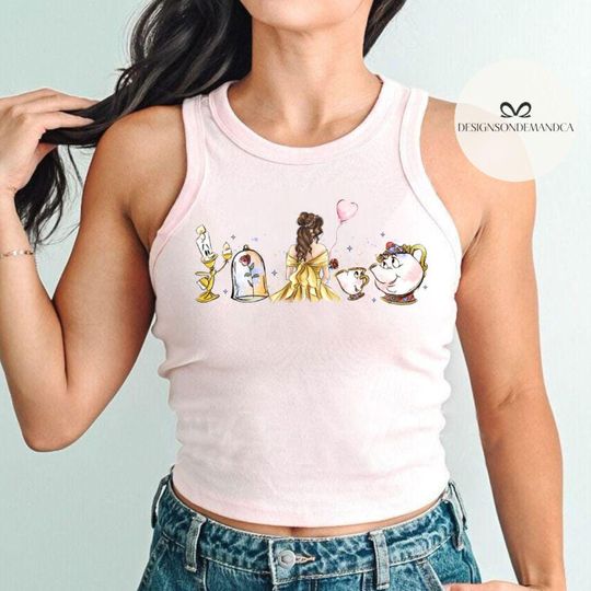 Watercolor Belle Princess Crop Tank Top, Beauty & the Beast WDW Disneyland Girls trip baby tee, Girly aesthetic shirt