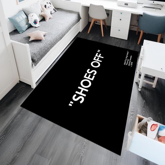 Shoes Off Rug, Black Rug, Shoes Room Rug, Unique Area Rug, Cool Rug, Gift for Her