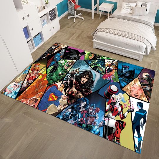 Justice League Rug, Superhero Characters Rug, Colorful Rug, Movie Decor, Area Rug, Gift