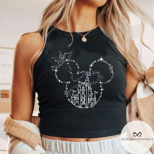 Magical Disney Castle Tinkerbell Crop Tank Top, Magic Kingdom Girls trip baby tee Girly aesthetic Tee Summer tank top