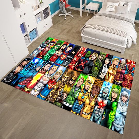 Justice League Rug, Mavel Characters Rug, Superheroes Rug, Colorful Rug, Movie Decor, Gift