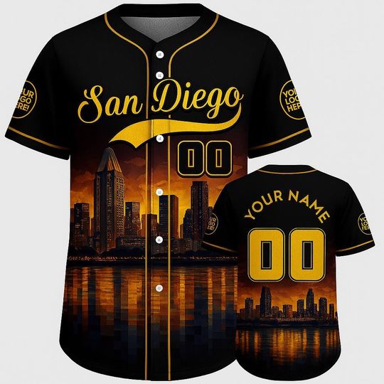 Custom San Diego Golden Skyline Baseball Jersey