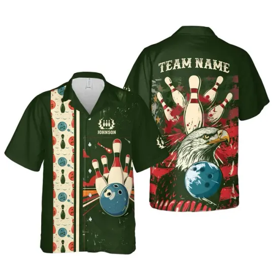 Customized Name Bowling And Pins Retro Multi Color Hawaiian Shirt