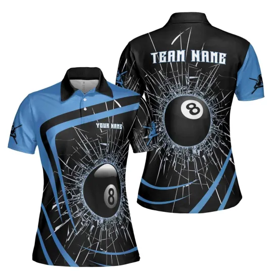 Women's Personalized Broken Glass & 8-Ball Billiard Polo Shirt