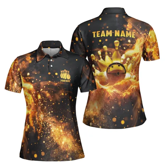 Women's Custom Name Flaming Art Polo Shirt S-5XL