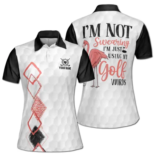 Women's Polo Shirt with Flamingo and Custom Name, Golf Polo shirt