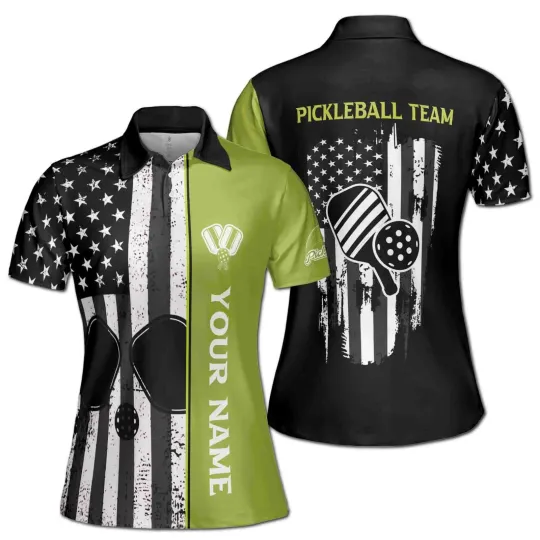 Women's Patriotic Polo Shirt for Pickleball, Customized USA Flag Design