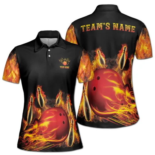 Women's Personalized Bowling on Fire Texas Polo Shirt