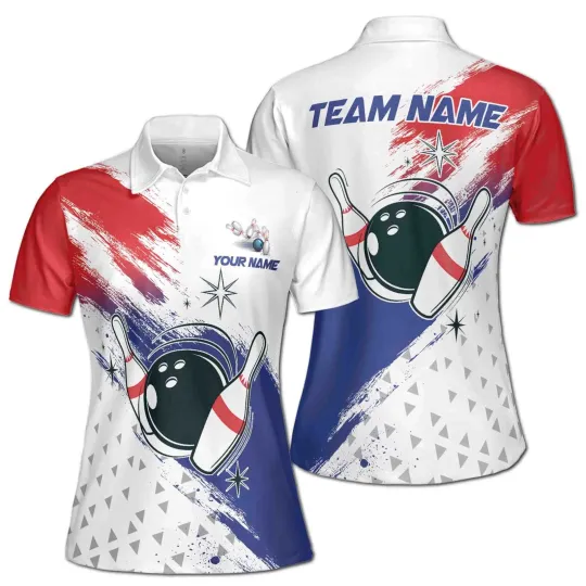 Women's Polo Shirt with Custom Bowling Team Name - Patriotic America