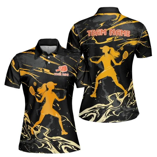 Personalized Orange Women's Polo Shirt for Pickleball