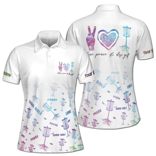 Women's Polo Shirt with Custom Name and Watercolor Love and Peace Design