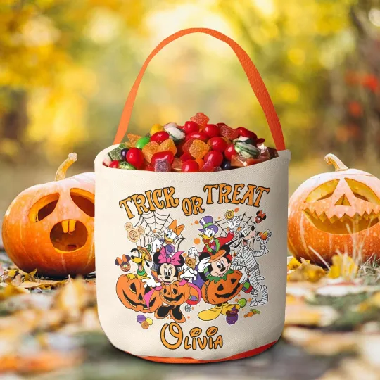 Personalized Mickey & Friends Trick Or Treat Halloween Party 2025 Fabric Basket