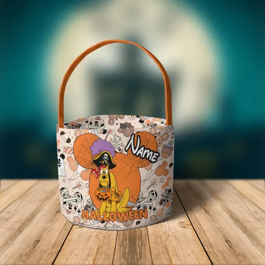 Personalized Happy Halloween Mickey & Friends Trick Or Treat Fabric Candy Basket