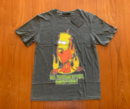 Discover Junk Food Clothing The Simpsons Mens T-Shirt Medium Grey Bart Devil Retro