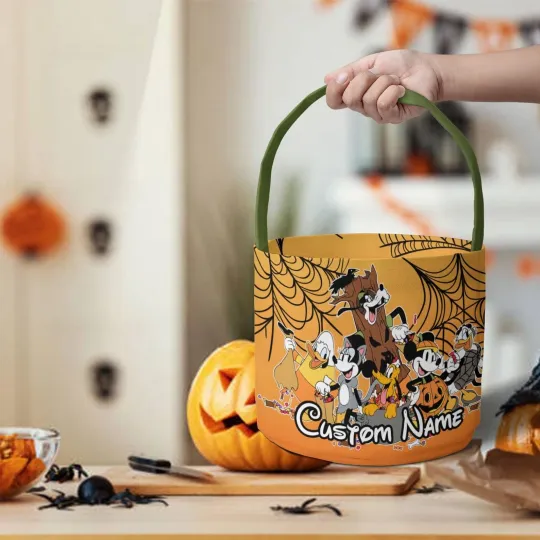 Personalized Mickey & Friends Trick Or Treat Spooky Halloween Fabric Basket