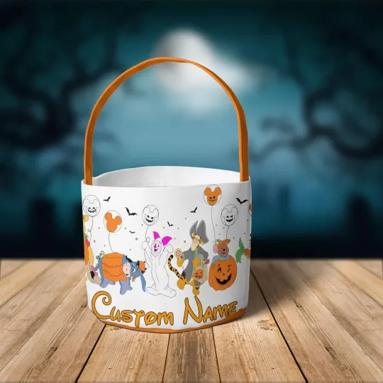 Discover Personalized Pooh Bear & Friends Halloween Costume Trick Or Treat Fabric Basket