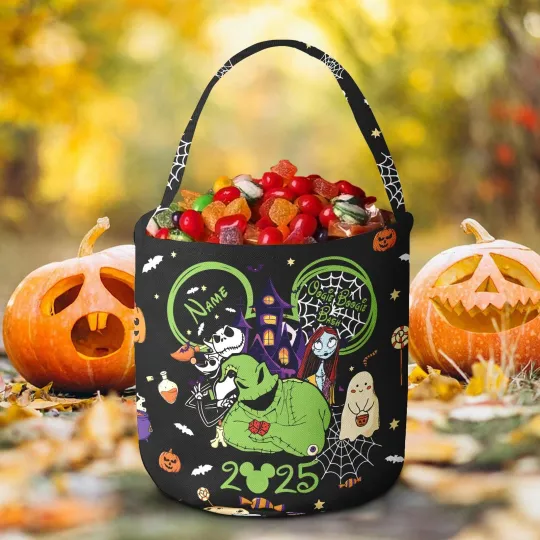 Personalized Oogie Boogie Bash Mickey Ears Happy Halloween Fabric Candy Basket