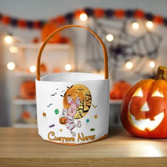 Discover Personalized Cute Pooh Bear & Friends Happy Halloween Party Fabric Basket
